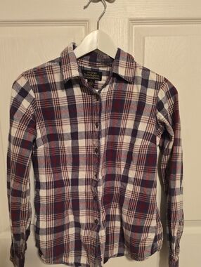 Button-Down Plaid Shirt - White, Navy & Red